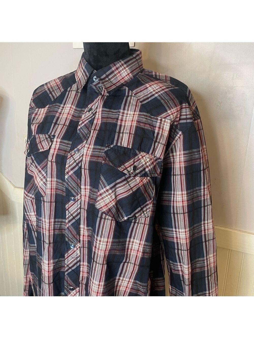 Costal Men’s Western Plaid Snap Button Shirt XL - Picture 6 of 14
